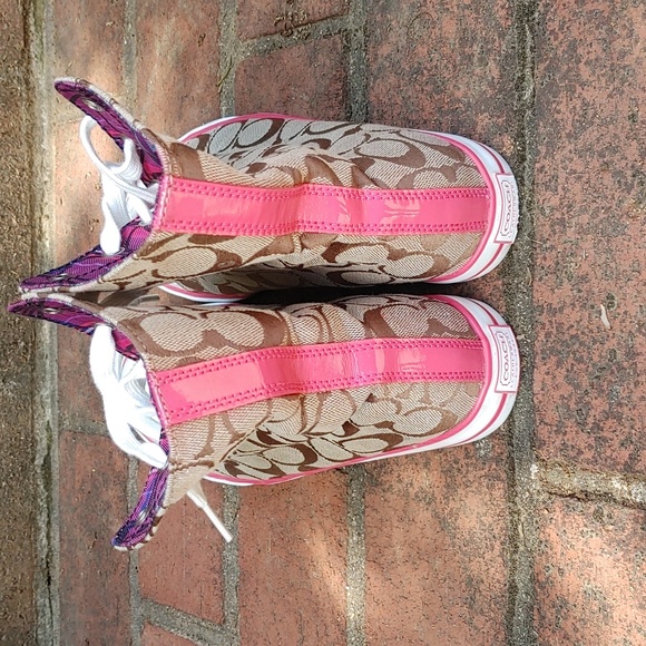 Coach Bonney Pink And Tan Signature High Top Sneaker Size 8.5 (1268) - Picture 6 of 11